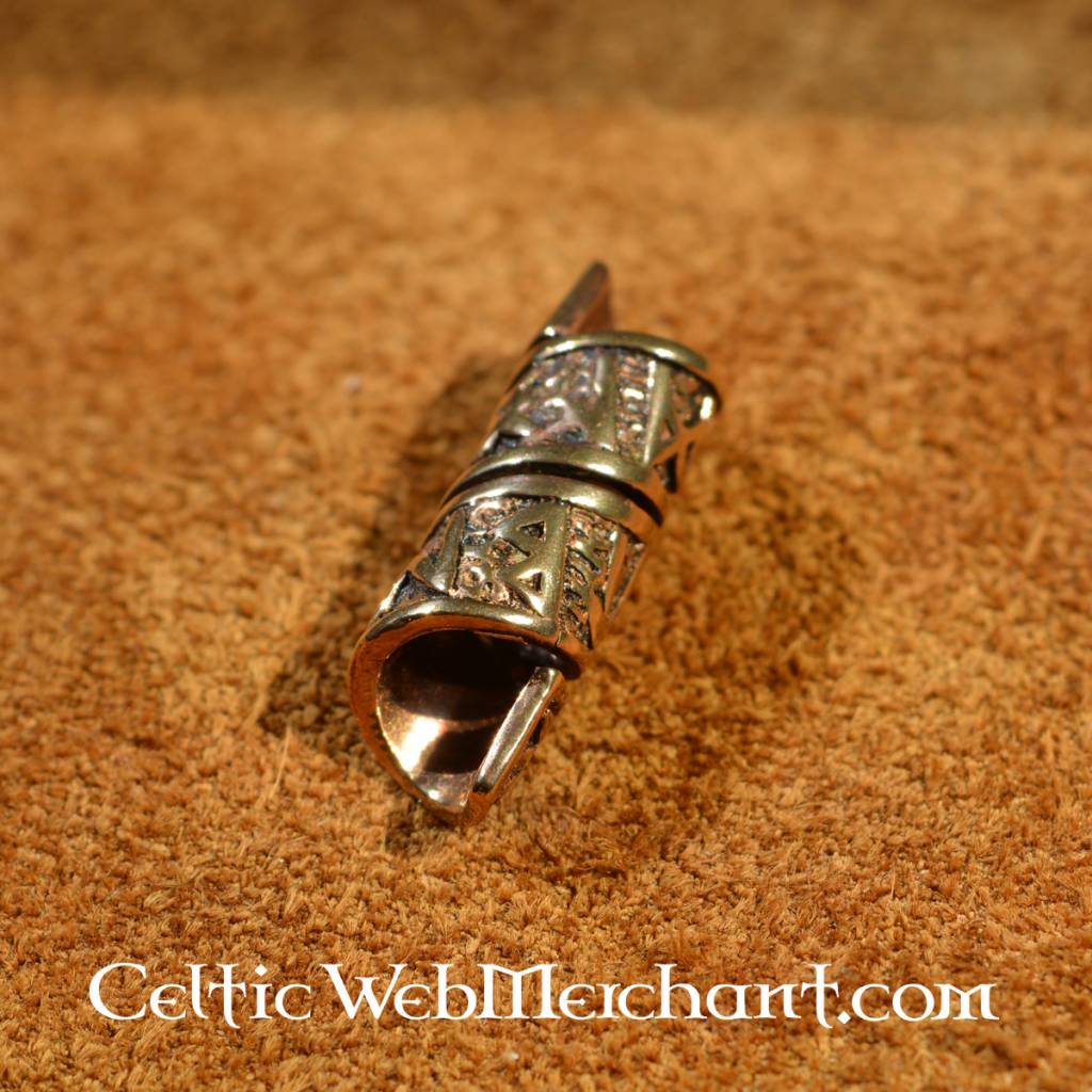 Beard bead with runic inscription, bronze