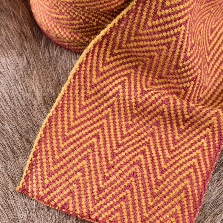 Herringbone motif fabric yellow-red, 10 cm wide, per 7 metre