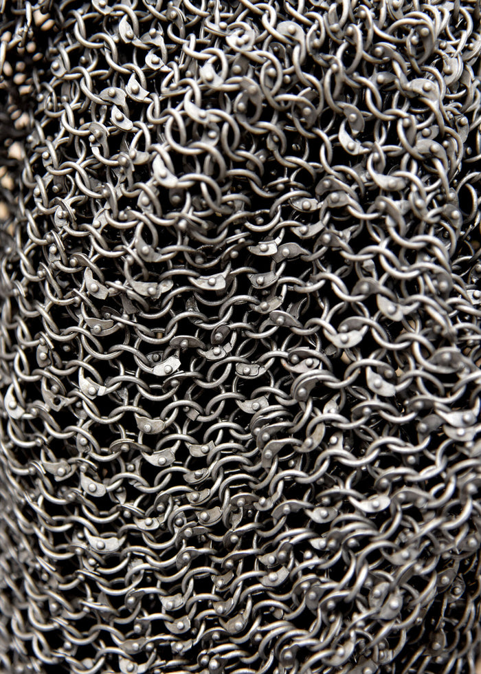 Chainmail coif with square neck, untreated, round rings riveted, 8 mm