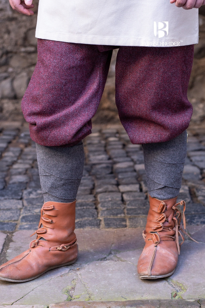 Viking trousers Ivar, herringbone pattern, wool blend, burgundy red