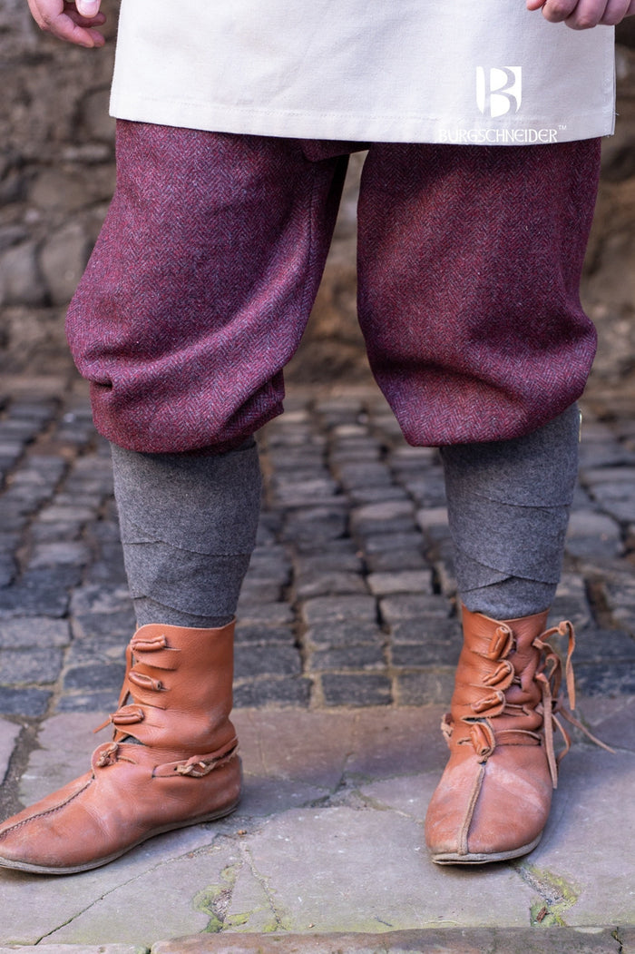 Viking trousers Ivar, herringbone pattern, wool blend, burgundy red