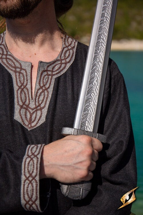 Viking tunic Hilmar, herringbone, black, wool blend