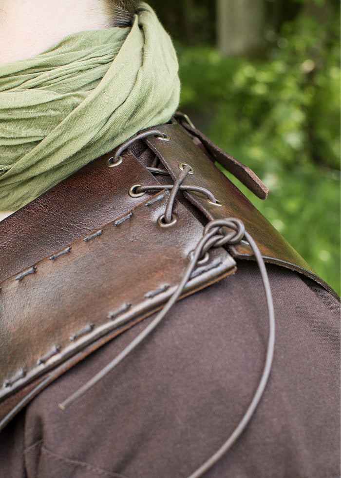 Leather torso armour with cross, brown
