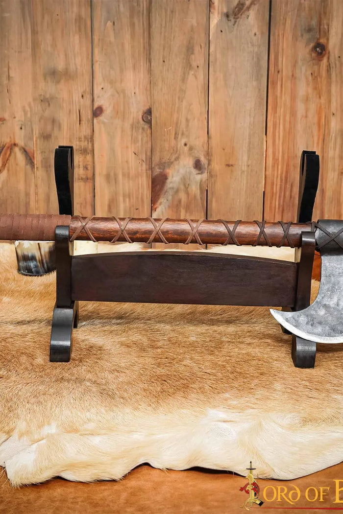 Wooden table stand for sword and axe