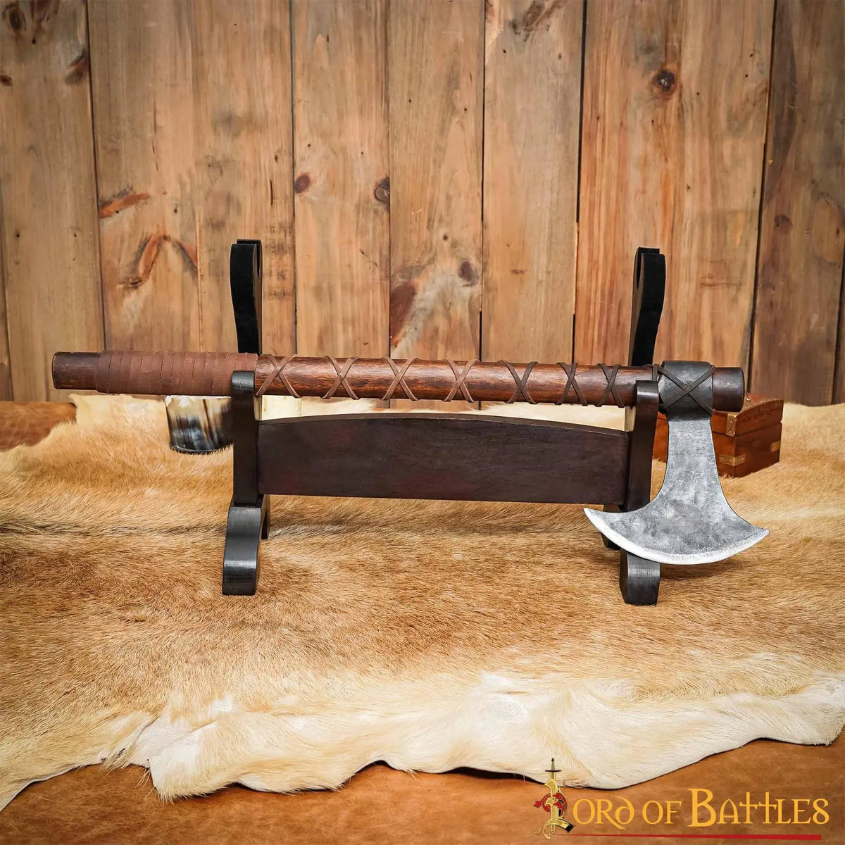 Wooden table stand for sword and axe