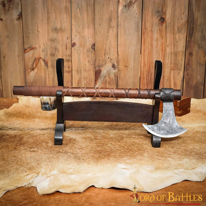 Wooden table stand for sword and axe