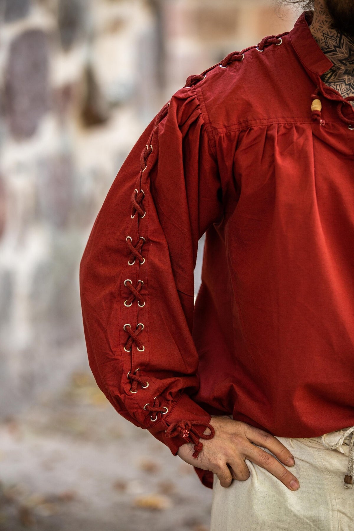 Pirate shirt with laces, red