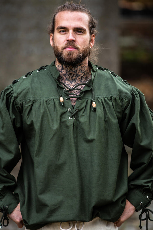 Pirate shirt with laces, green
