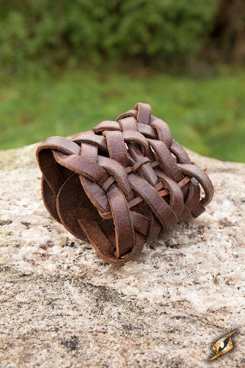 Braided bracelet, brown, leather