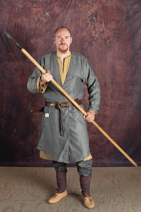 Wikinger Kaftan, grau, Fischgrätmuster, Wollmix