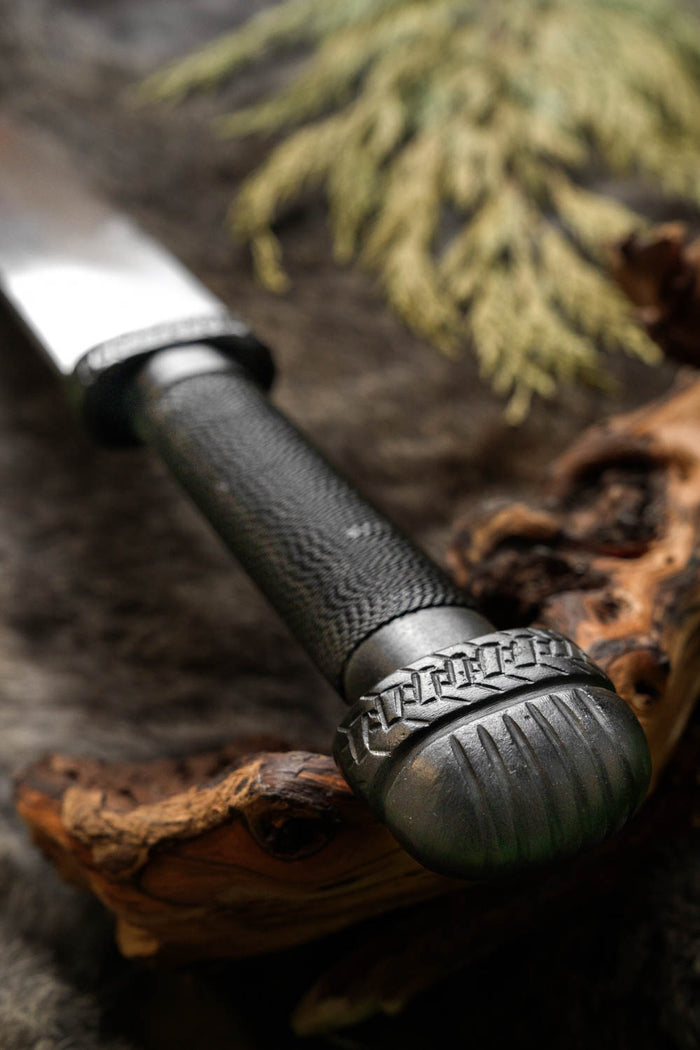 Dark Viking seax with wire wrapped grip, semi-sharp