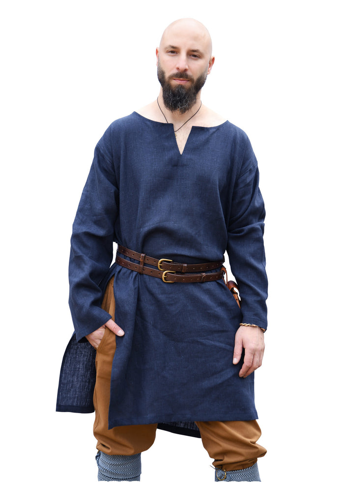Medieval linen tunic, blue
