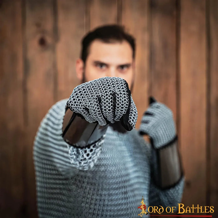 Chain mail gloves with steel plates, butted, 6 mm
