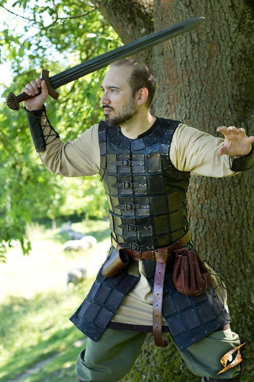 Leather brigandine long, black