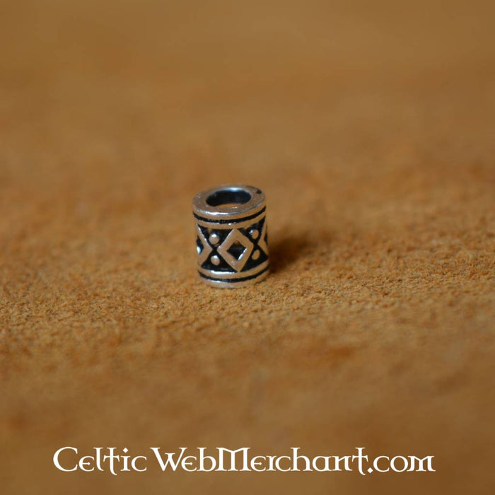Viking beard bead with lozenge pattern, sterling silver