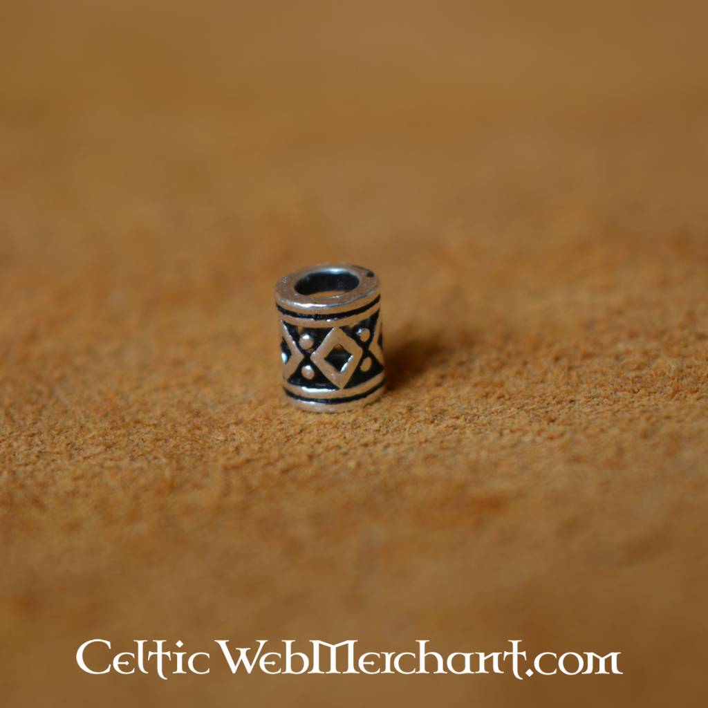 Viking beard bead with lozenge pattern, sterling silver