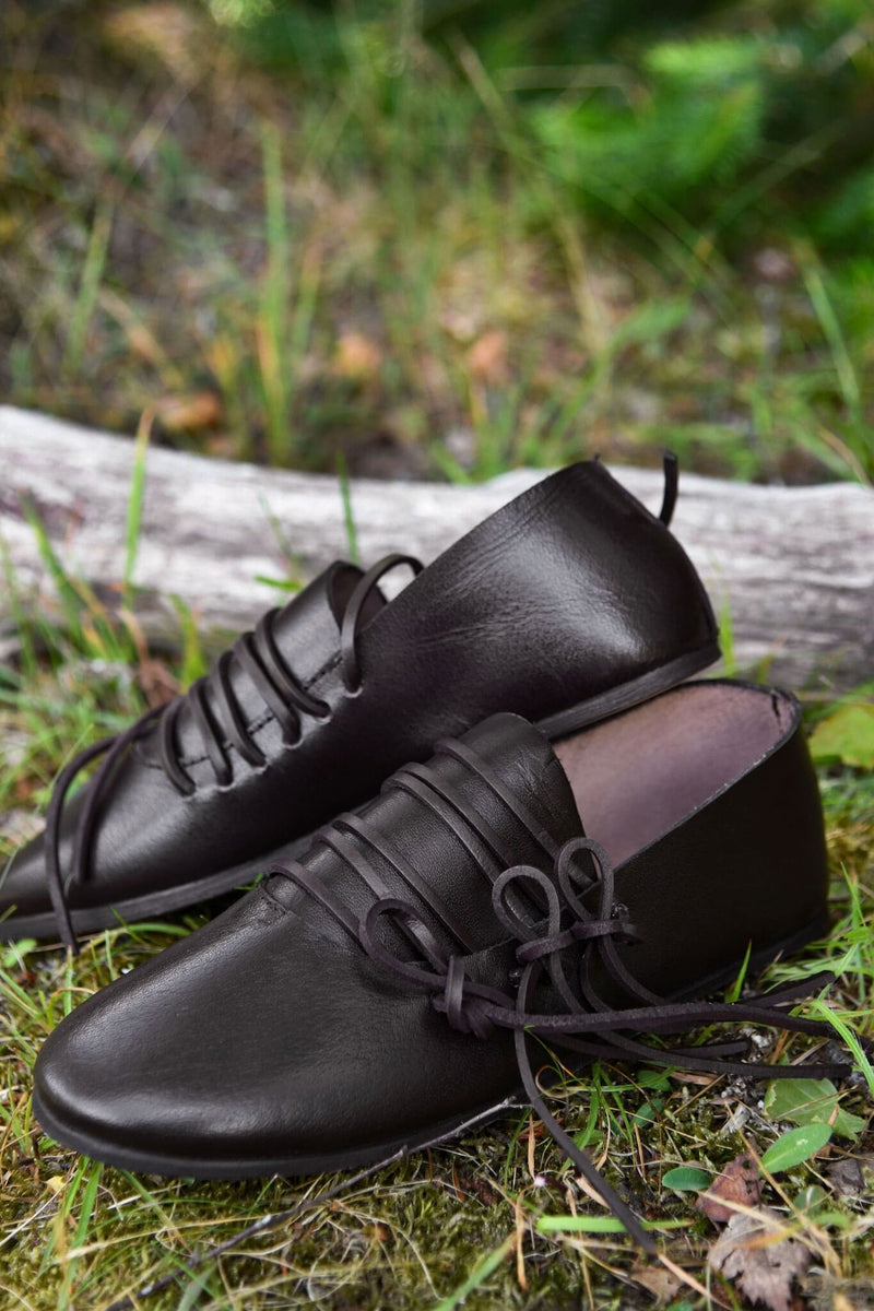 Snøresko, middelalderlige, brun