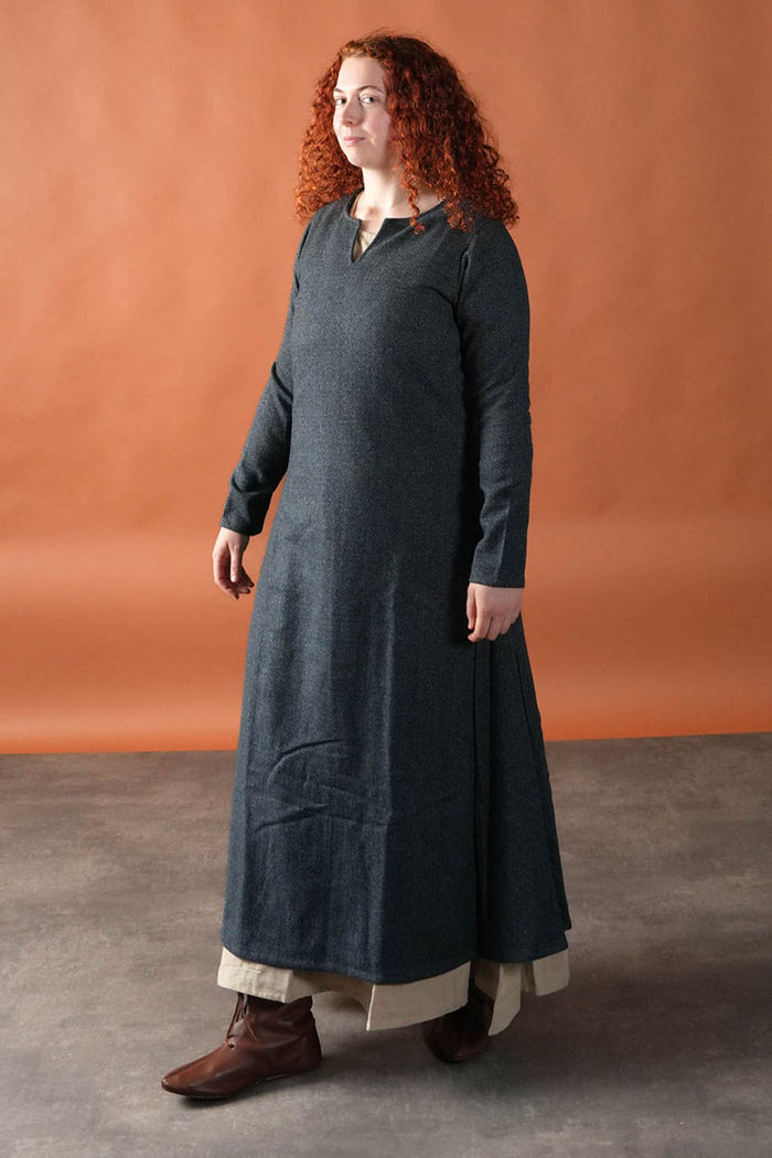 Viking dress Sigrun, diamond twill, wool mix, blue-black