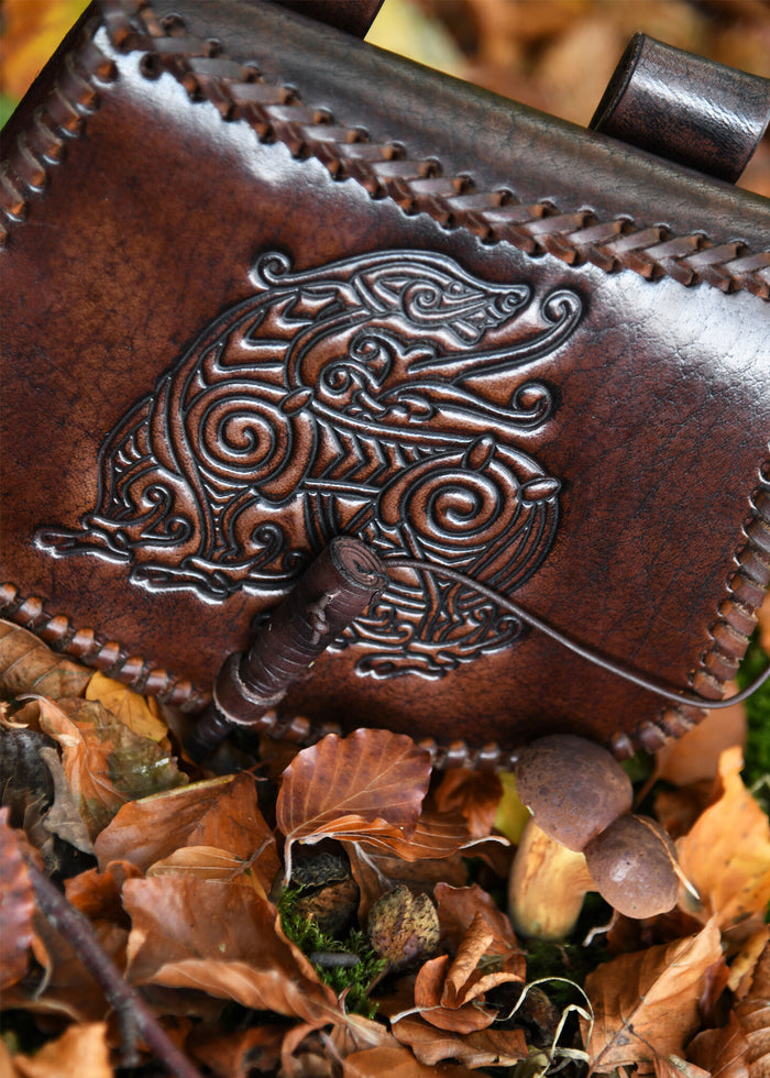 Leather bag with dragon
