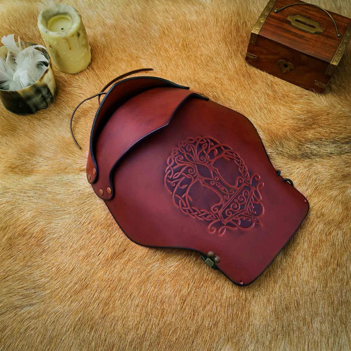 Leather Pauldron Yggdrasil Mjolnir, Brown
