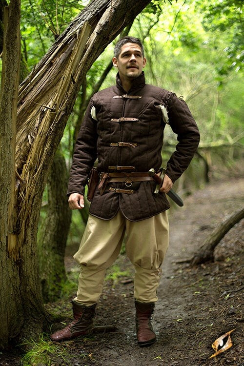 Medieval gambeson with straps, brown