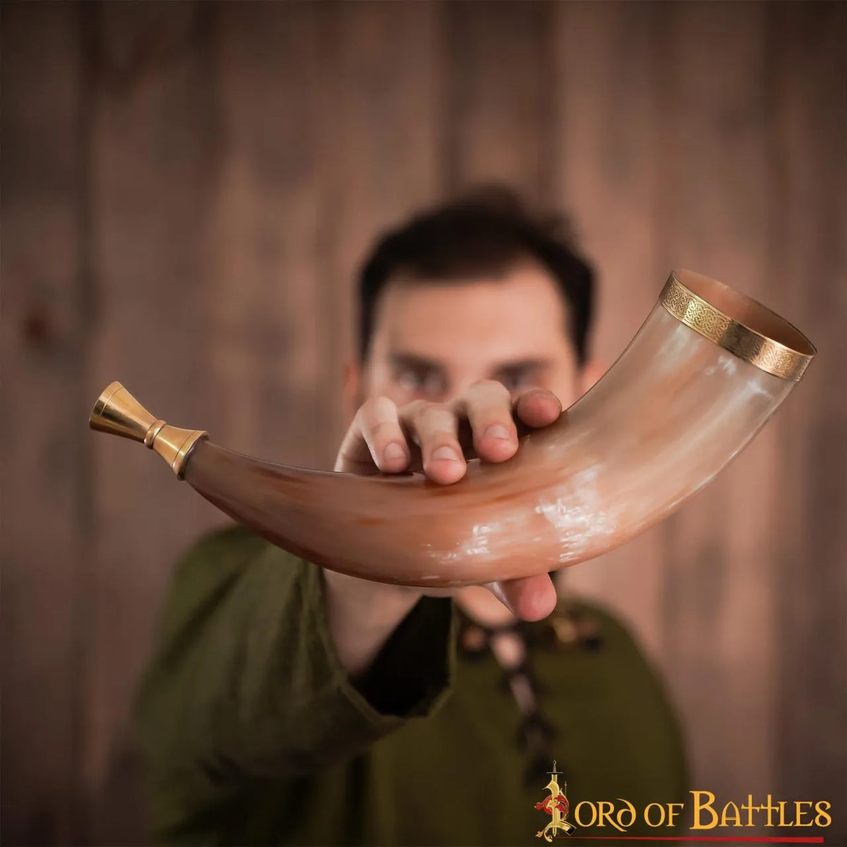 Viking signal horn with brass mouthpiece