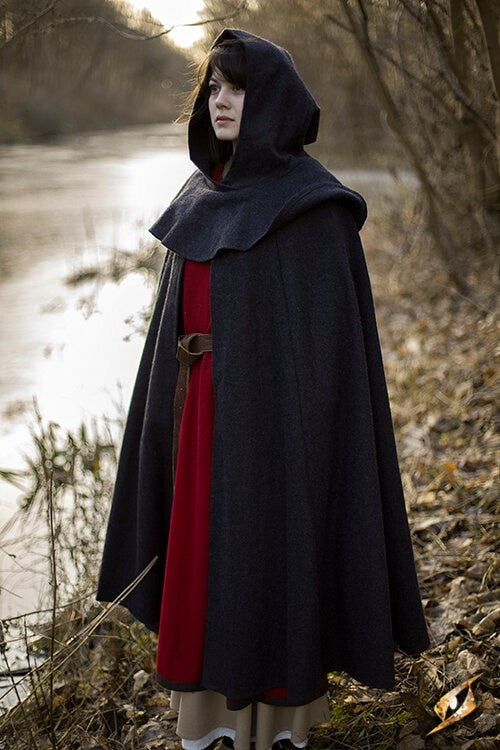 Medieval hooded cloak Thomas, grey, wool mix