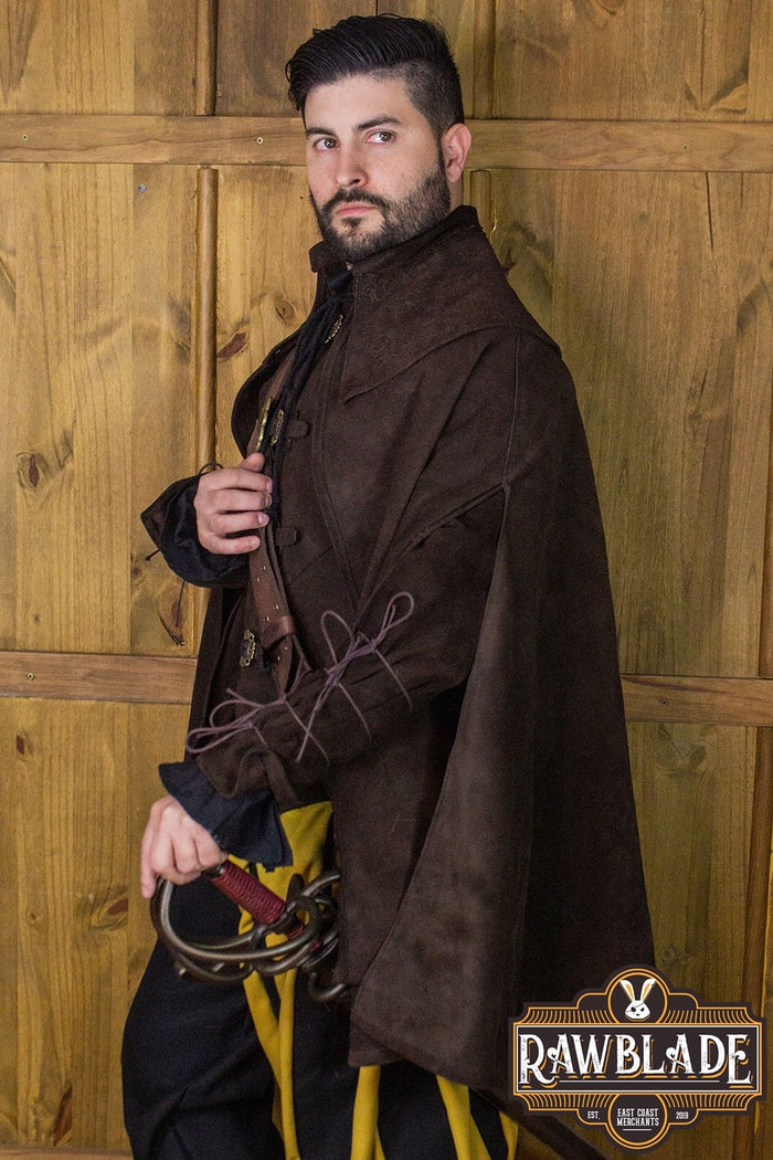 Mandilion, musketeer cloak Agrippa, split leather, brown