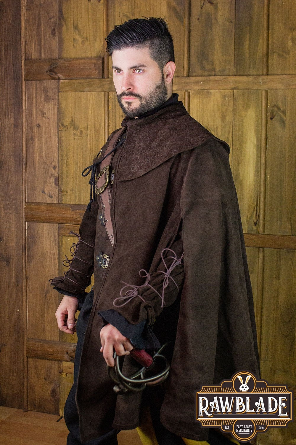 Mandilion, musketeer cloak Agrippa, split leather, brown