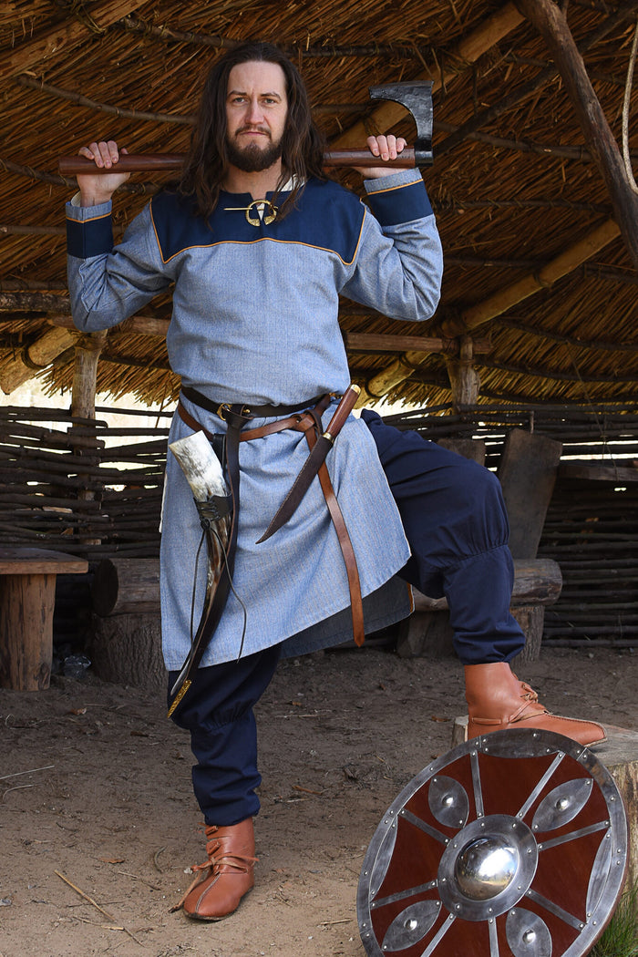 Germanic Thorsberg tunic herringbone pattern, blue