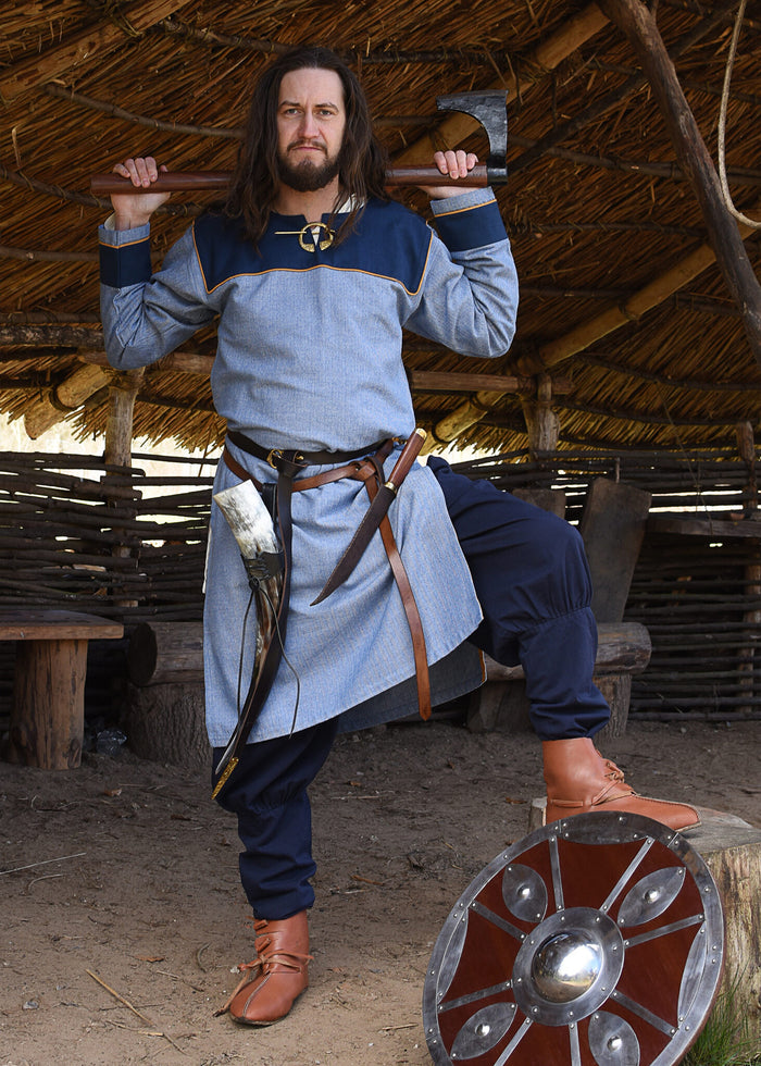 Germanic Thorsberg tunic herringbone pattern, blue