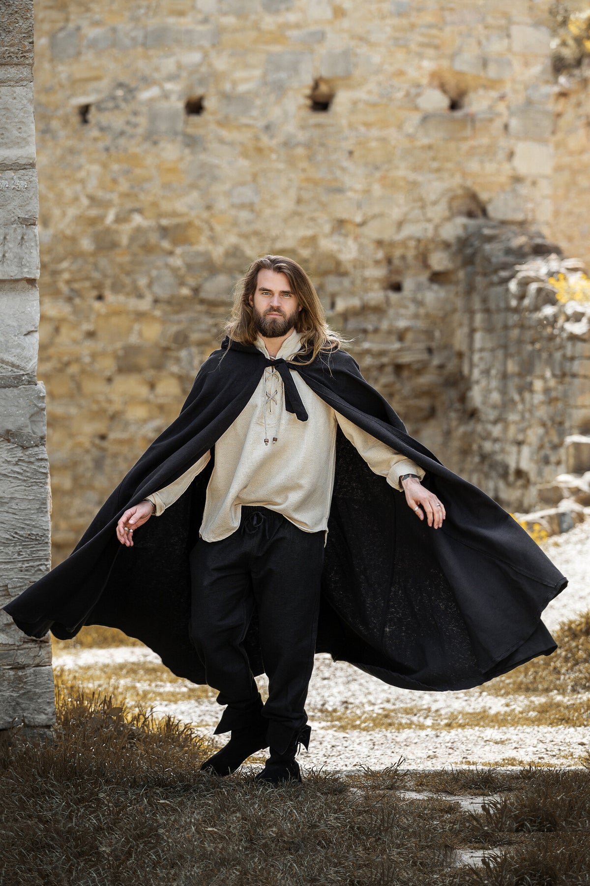 Medieval cloak Karen black, wool mix