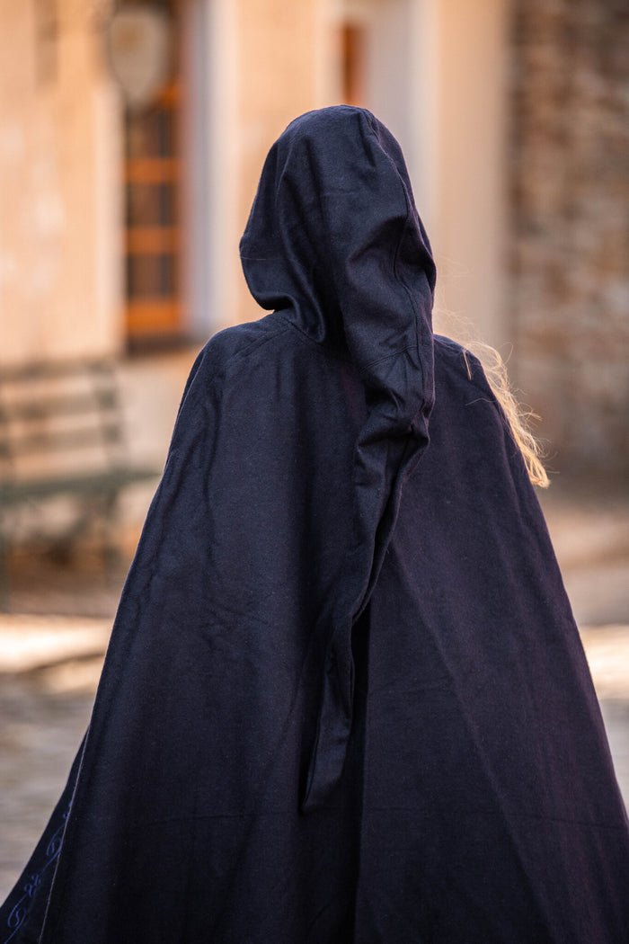 Embroidered cloak Damia, blue, wool mix