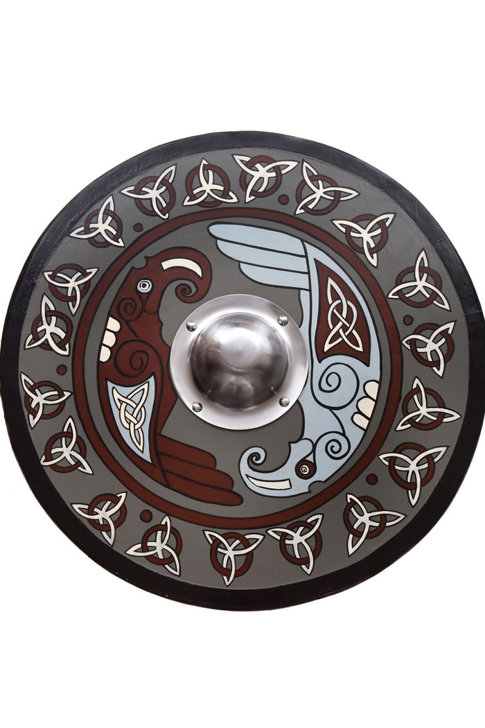 Viking shield with ravens and triquetras