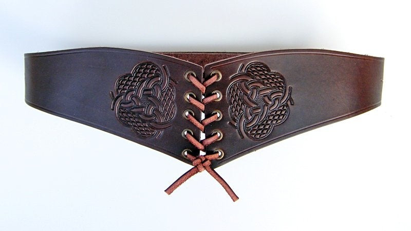 Corset belt Bertholdin A knot motif, black leather