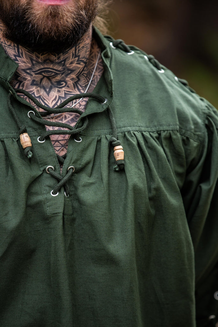 Pirate shirt with laces, green