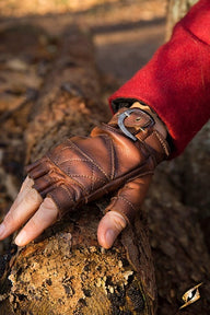 Leather fingerless gloves, brown
