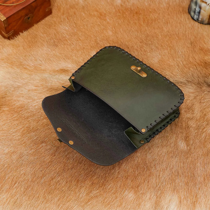 Leather bag with Celtic Cross, Green