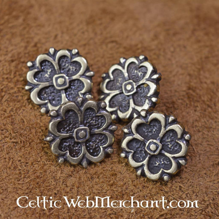 Belt fitting rose (set of 5), 16th century, bronze