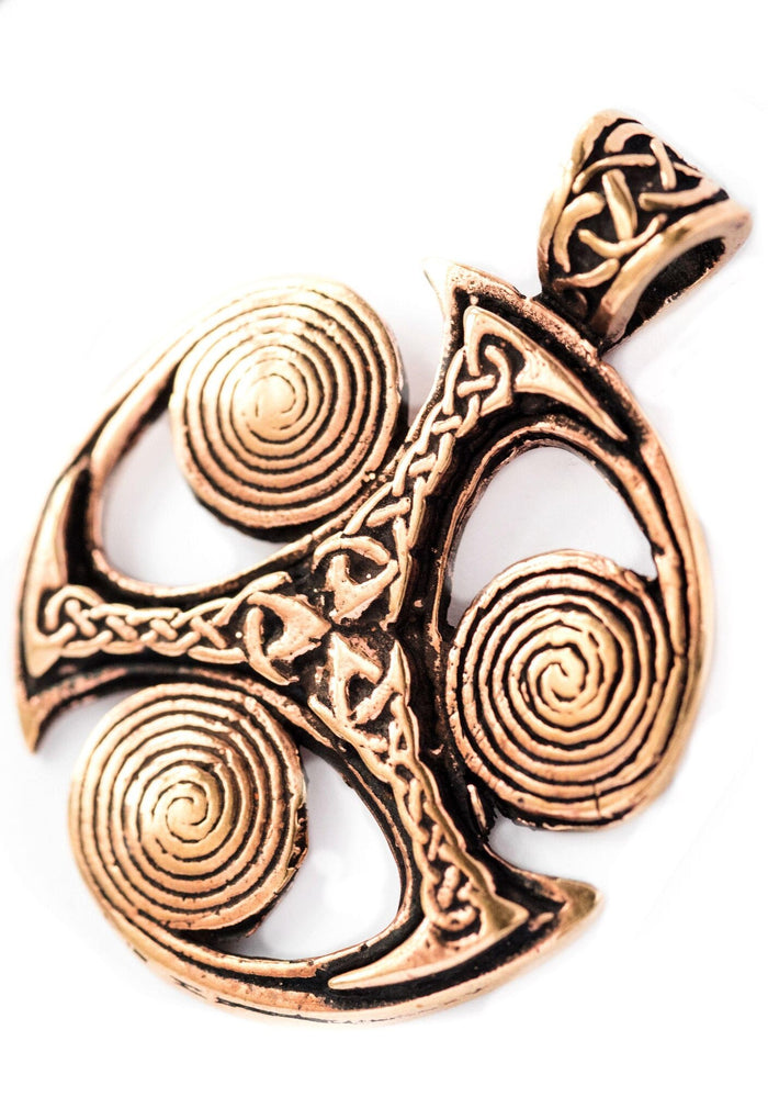 Celtic pendant triskelion with spirals, bronze