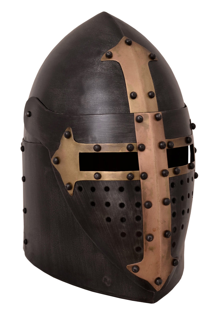 Sugarloaf helm, with hinged visor and antique finish, 1.6 mm