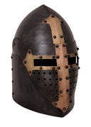 Sugarloaf helm, with hinged visor and antique finish, 1.6 mm