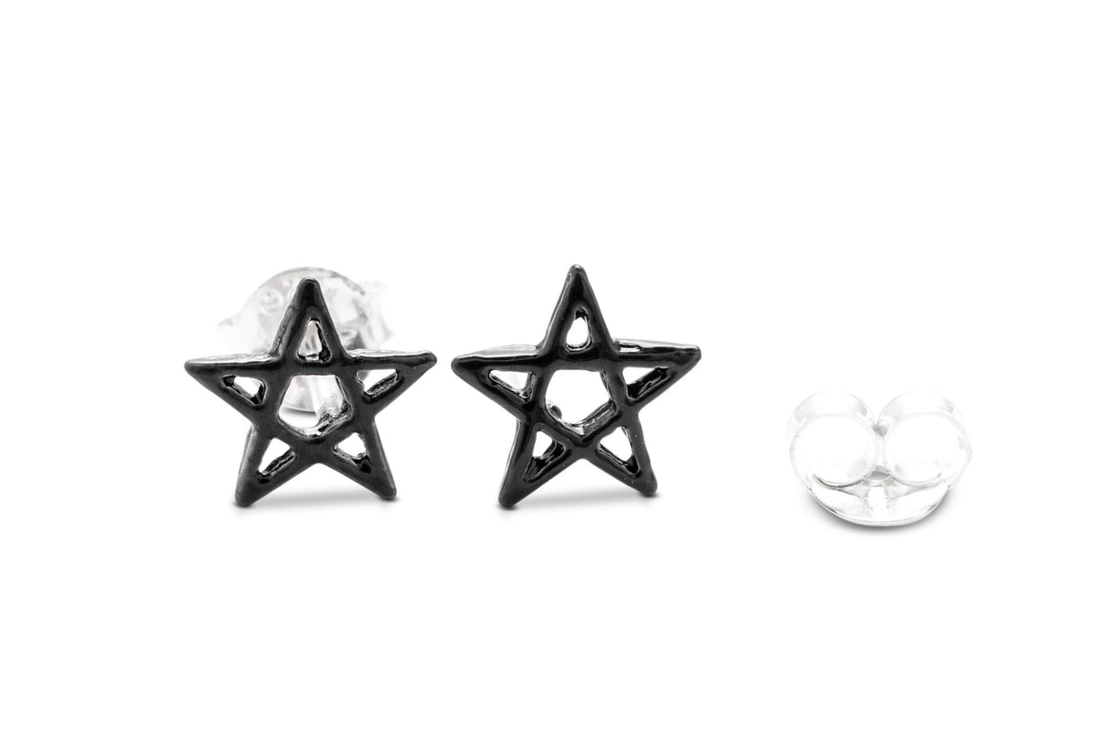 Pentagram stud earrings, sterling silver