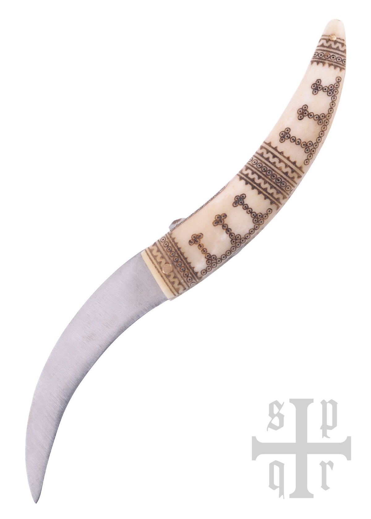 Viking folding knife, bone grip, semi-sharp