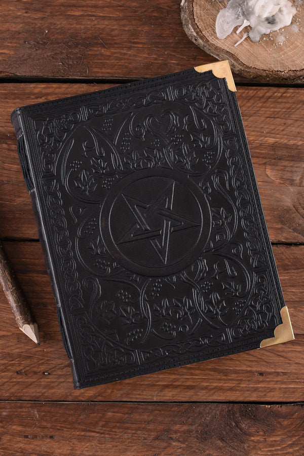 Black Leather book with Pentagram, approx. 23 x 18 cm