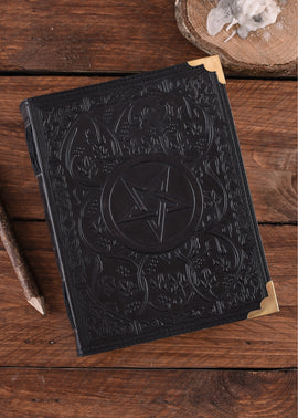 Black Leather book with Pentagram, approx. 23 x 18 cm