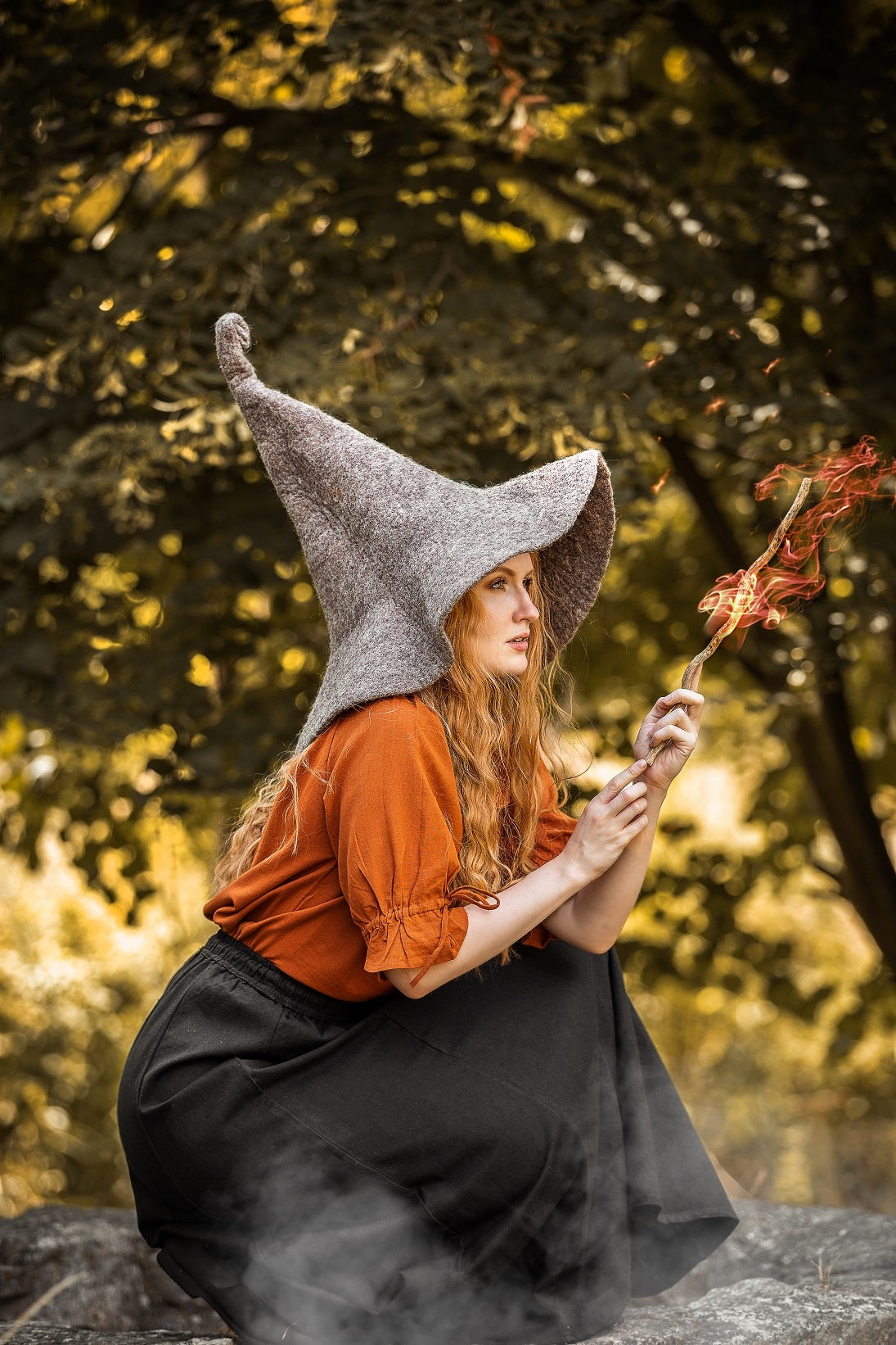 Witch hat, natural-brown, wool felt