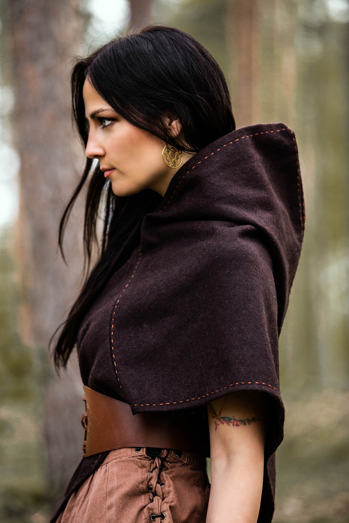 Skjoldehamn hood Halfdan, brown, wool mix