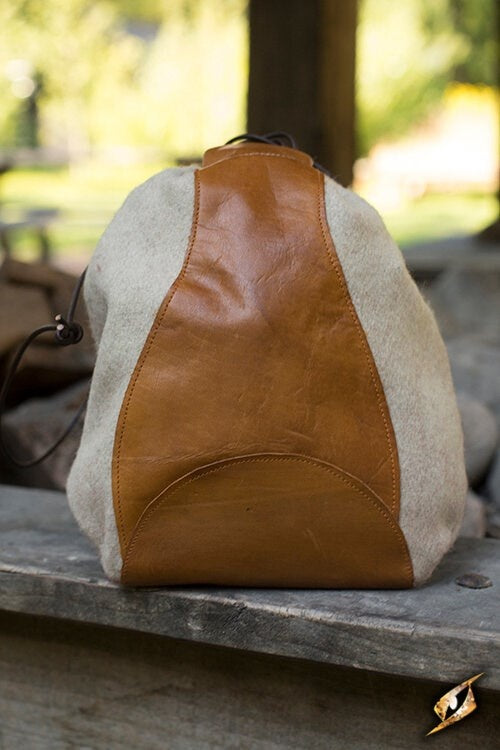 Wool-leather pouch, beige-brown
