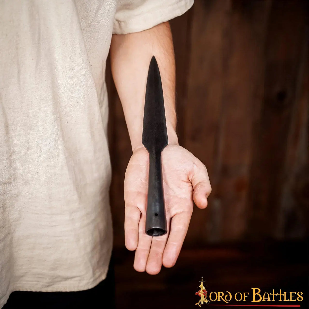 Early medieval spearhead with shoulders, bronzed, semi-sharp